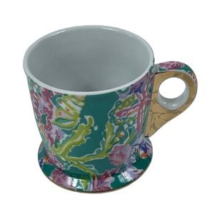 Lilly Pulitzer print Shell Search Ceramic Footed Mug Gold Tone Handle Trim